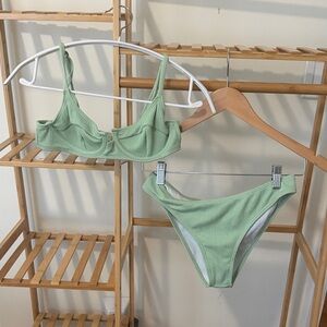 Pretty little thing Green Ribbed Bikini Set